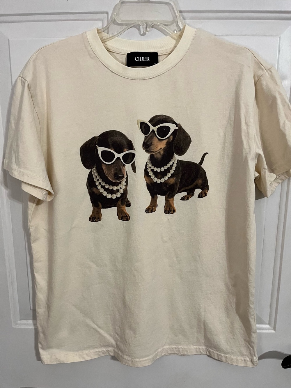 Cider Cream Graphic Tee with Dachshund Print
